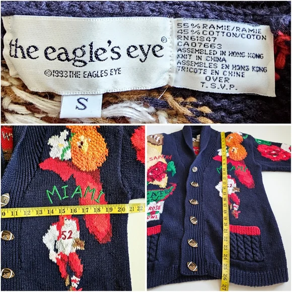 The Eagles Eye 1993 Hand Knit Rose Bowl Football Cardigan Sweater Size Small